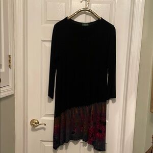 Kathmandu Black Asymmetrical Dress with Multicolor Floral Border